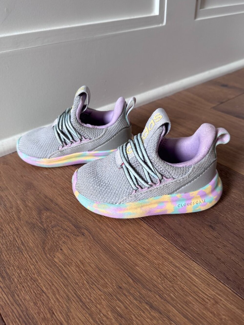 Girls Size 7.0 Adidas Toddler Lite Racer Adapt 7.0 Lace Up Sneakers Shoes - Picture 4 of 10